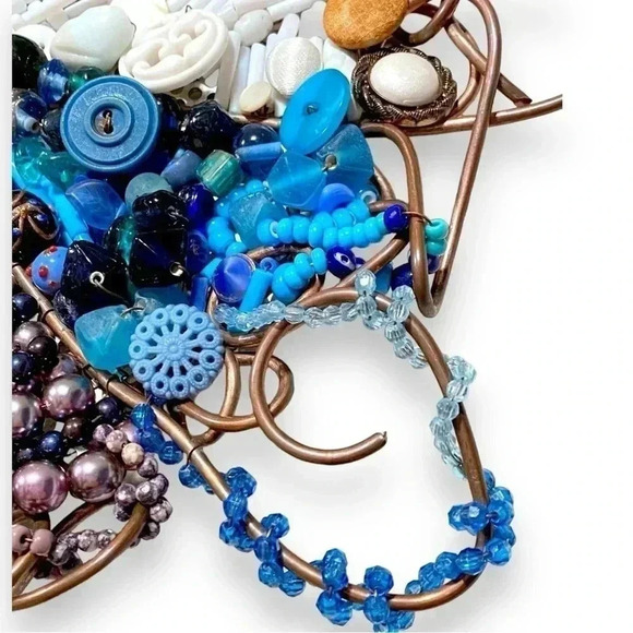 Hand Beaded Metalwork Artwork Glass Bead Rainbow Circle Hangable Mosaic - Picture 4 of 7